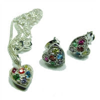 Gay Pride Pendant and Earring Set - Silver